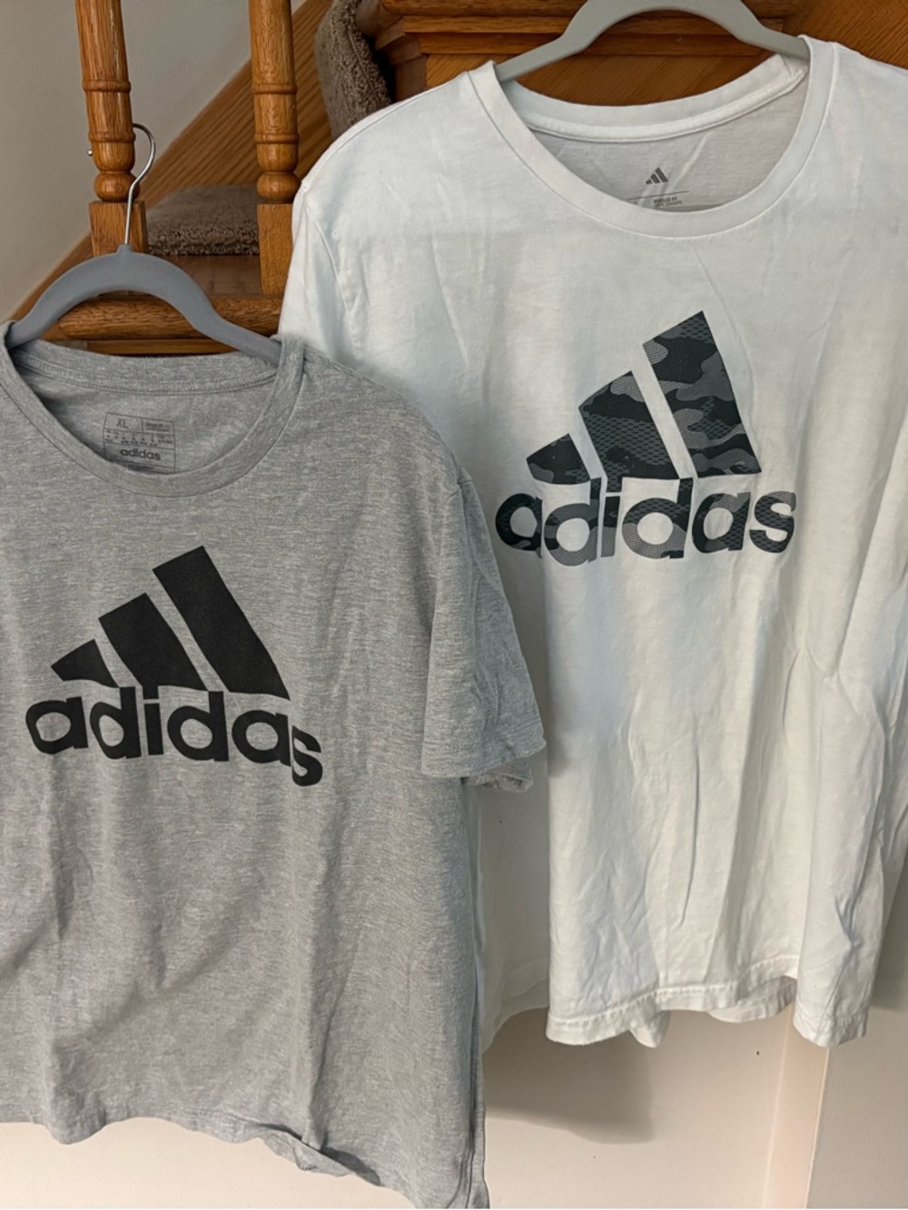 Set of two men’s adidas Gray Heather Tee with Black Camo Logo Print